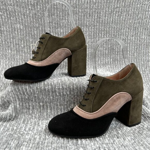 L'Autre Chose Olive, Black Italian Suede Leather Stack Heel Ankle Boot Bootie 36 - Picture 2 of 10